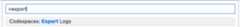 Screenshot of the Command Palette with the search text "export" and the option "Codespaces: Export Logs."