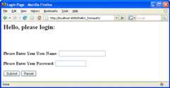 Screen shot of form-based login page showing text fields for user name and password