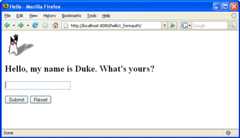 Screen shot of running form-based web application with text field for user to type name