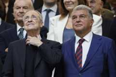Florentino Pérez y Joan Laporta, el pasado domingo en el palco del Bernabéu.