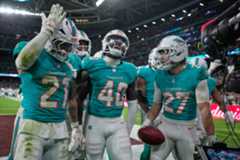 Los Dolphins celebran un touchdown.