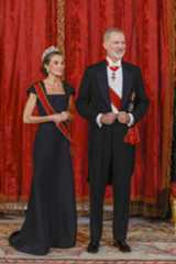 El Rey Felipe VI y la Reina Letizia, durante la recepción previa a la cena de gala ofrecida al presidente de la República Federal de Alemania Frank-Walter Steinmeier.