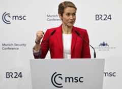 Kaja Kallas, durante su discurso de este domingo en Múnich.