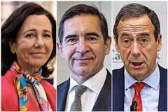 Ana Botín. Carlos Torres y Gonzalo Gortázar, primeros ejecutivos de Santander, BBVA y CaixaBank, respectivamente.