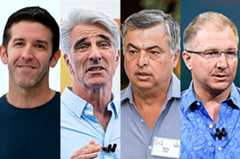 John Ternus, vicepresidente de ingeniería de hardware en Apple; Craig Federighi, vicepresidente de ingeniería de software en Apple; Eddy Cue, vicepresidente de servicios en Apple, y Greg Joswiak, vicepresidente de márketing en Apple.