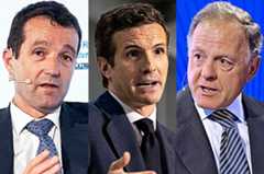 Ángel Escribano, presidente de Indra; Pablo Casado, cofundador de Hyperion, y Carlos Carbó, fundador y CEO de Nazca.