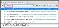 Example showing the result of the  WebExtension's customization of the address bar suggestions.