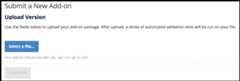 The submit an add-on page showing the option to select a file containing your add-on.