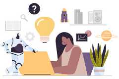 businesswoman working on laptop with light bulb creative idea brainstorming startup business solution thinking process