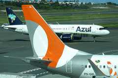 FILE PHOTO: Gol and Azul airlines planes are pictured at Luis Eduardo Magalhaes International Airport in Salvador, Brazil