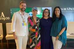 Pedro Hartung, Estela Renner, Irmã Henriqueta e Eliane Trindade no painel sobre violência sexual em tempos de COP