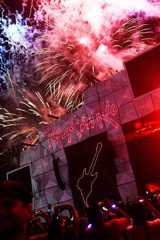 Fireworks explode during the Rock in Rio music festival in the Rio 2016 Olympic Park in Rio de Janeiro, Brazil, on September 22, 2024. (Photo by Daniel RAMALHO / AFP)