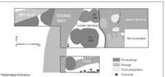 Fig. 4: Paliambela-Kolindros in central Macedonia. Schematic plan of the Early Neolithic pits on the lower terrace, cut by subsequent ditches (after Papadakou 2011: fig. 2; Kotsakis 2018: fig. 3.2). 