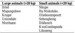 Table 7.4.1. Comparative list of sites showing large and small animal dominance in the faunal record.  Three methodological avenues have been explored with respect to bone points. The 