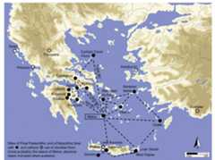 Fig. 2: The circum-Aegean with the first appearance of obsidian from Melos; indicated are possible routes of exchange that outline a network between islands and especially southern coastal areas  The transitional communities of the circum-Aegean sphere  of Marmara appear only centuries later, this Sea acting as a barrier rather than as a bridge*. 