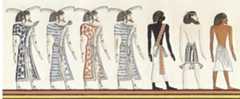 Fig. 12 Scene from the tomb of Seti I, Valley of the Kings, Egypt (from the right: an Egyptian, Asiatic, Kushite, and Libyans 