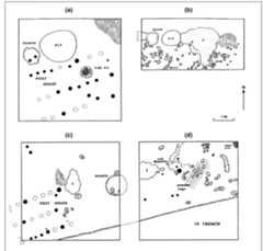 Figure 8: Architectural remains of phases Ila (squares a and b) and IIb (squares c and d) at Achilleion (Winn & Shimabuku, 1989, Figure 4.7 and 4.11). 