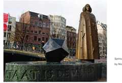 The Spinoza bronze monument erected by the sculptor Nicolas Dings in 2008 in front of the city hall, at the entrance to the old Jewish Quarter where Spinoza grew up, has the philosopher cloak decorated with roses (“Spinoza” deriving from the Portuguese “thorn”) and with two type of birds, sparrows -- an archetypical bird no longer ubiquitous in the city -- and rose-ringed parakeets, the once “exotic bird” that adapted to the local climate; ** taking us back to Joseph Sassoon Semah’s iconography of birds as allegorizing cross-border movement. But while the birds dotting Spinoza’s cloak “translate” his philosophical pantheism into visual language, in “The Third GaLUT” the birds, as a representation of a representation, come to signify the interstitial space between “home” and “exile.” 