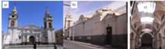 Figure 1: The Cathedral of Ica after the 2007 Pisco Earthquake — a) front facade (East); b) longitudinal wall (North); and c) nave with partially collapsed timber vault.  The Cathedral of Ica (IC), shown in Fig.1, is representative of churches built in the coastal regions of Peru during the Hispanic Viceroyalty. It was severely affected by an earthquake of 7.9 moment magnitude that occurred in the 15" of August 2007. The building plan is com- posed of a timber choir loft, central nave with aisles covered by timber vaults and domes, a transept bay and altar covered by timber arches and a crossing with a central timber dome. 