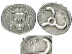 Fig. 7. Numismatik Naumann, Auction 59, Lot 155, 05.11.2017 (www.acsearch.info/search.html?id=45 14546 ).  § 3. In relation to the variants of <a>, Rix again groups them into three main forms: (considered to be the original form, with the variation Y), ¥ and V. According to the scholar, who carried out a survey of the most remarkable letter forms in the Lycian epigraphic corpus, the relationship between the second and the third variant is not easy to understand, as well as their distribution. They are believed to repre- sent the independent development of the main form (W), with a number of interme-  diate forms: 