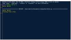 IDLE's interactive window showing the output of running a hello world script
