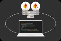 Illustration of laptop with servers behind