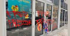 The kosher eatery Holy Bagels & Pizzeria in Miami after vandalism in June 2024. 