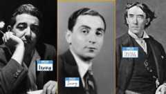 From left, author Irving Wallace, composer Irving Berlin, and actor Henry Irving.