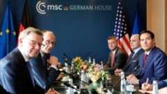 US Secretary of State Marco Rubio (far right) meets with German Chancellor Friedrich Merz (second from left) in Munich on February 13.