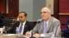 资料照片：2024年5月23日，众议院中共问题特设委员会主席穆勒纳尔与该特设委员会首席民主党成员克里希纳莫蒂参加有关香港问题的圆桌讨论会。（美国之音记者李逸华拍摄）