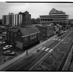 AERIAL VIEW OF WEST/FRONT AND NORTH/SIDE FACADES, LOOKING SOUTHEAST (FROM LEFT TO RIGHT): VA-1272 Ball Building, 1437 N. Court House Road. VA-1273 Jesse Building, 1423-27 N. Court House Road. VA-1276 Jesse-Hosmer Building, 1419 N. Court House Road. VA-1275 Moncure (Adams, Porter, Radigan) Building, N. 1415 Court House Road. VA-1274 Rucker Building, N. 1403 Court House Road. - Lawyers' Row Block, North Court House Road between Fourteenth & Fifteenth Streets, Arlington, Arlington County, VA