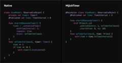 A demonstration of the code used to compare the implementation of the native iOS timer framework with the custom MijickTimer.