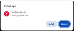 An installation prompt for YouTube Music.