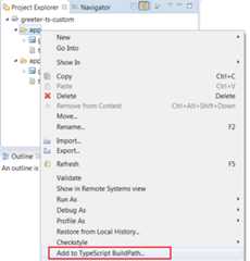 TypeScript Build Path Add Menu