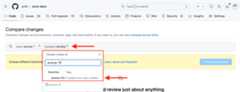 Screenshot how to compare changes in the pull request in github