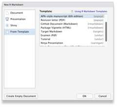 APA template selection dialog