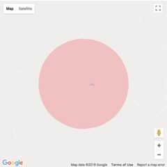 Circle A red slightly transparent circle on a Google Map. The map is centered around an area in Sao Paulo, Brazil and there is a peculiar lake on the map that is shaped like a man.