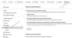 GitHub actions settings