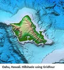 Gridfour/GEBCO 2019 shaded-reflief rendering of Oahu