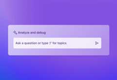 A user interface element with a search bar inviting to 'Ask a question or type '/' for topics'.