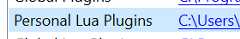 Screenshot showing the Personal Lua Plugins entry in the folder table.
