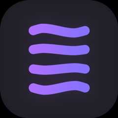 The Polyphony logo. a dark, square background with rounded edges. on this background, there are four vertically stacked, purple lines. The lines each resemble a sine curve, although they are all shaped a little differently.