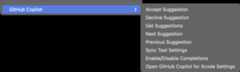 Screenshot of Xcode Editor GitHub Copilot menu item