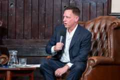 Peter Thiel speaks at The Cambridge Union on May 08, 2024 in Cambridge, Cambridgeshire.