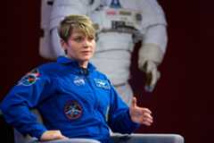 NASA astronaut Anne McClain discusses the upcoming mission to the International Space Station in a news conference at NASA's Johnson Space Center, Thursday, Sept. 6, 2018 in Houston.