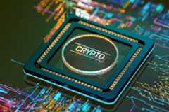 Coin On Cpu Background. Data And Innovation Cryptocurrency Technology, Crypto Payments.