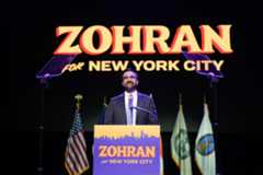 Zohran Mamdani, New York City mayoral winner, during an election night event at The Brooklyn Paramount Theater in the Brooklyn borough of New York, US, on Tuesday, Nov. 4, 2025.
