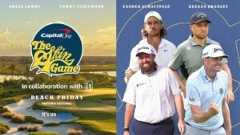 2025 Capitol One Skins Game promotional image featuring Tommy Fleetwood, Shane Lowry, Keegan Bradley and Xander Schauffele.