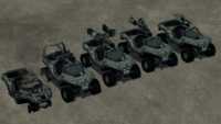 All of the variants of the Warthog in Halo: Reach (Halo: The Master Chief Collection version).