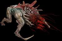 Artwork of the Flood spawner form. In the Halo Encyclopedia (2022 edition), this art is incorrectly used to depict the Flood infester form.
